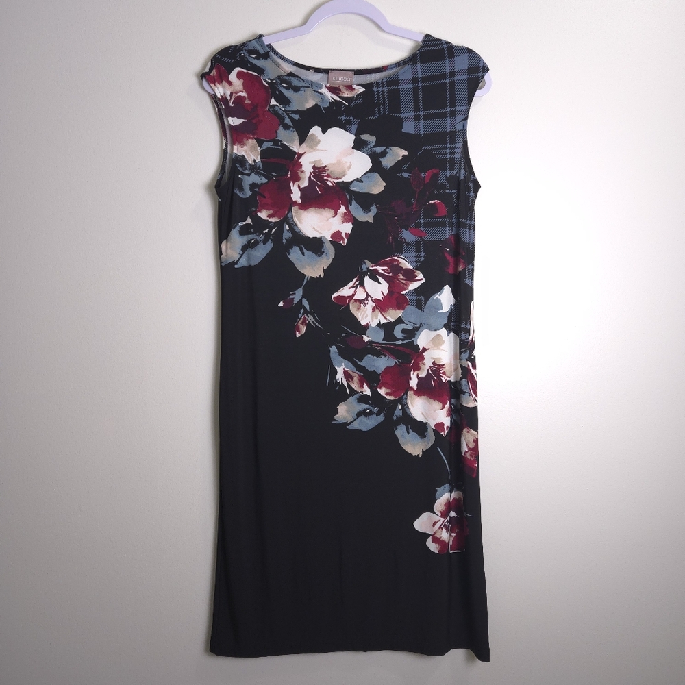 CHICO'S Floral Cozy‎ Jersey Sleeveless Black Dress 0 / S